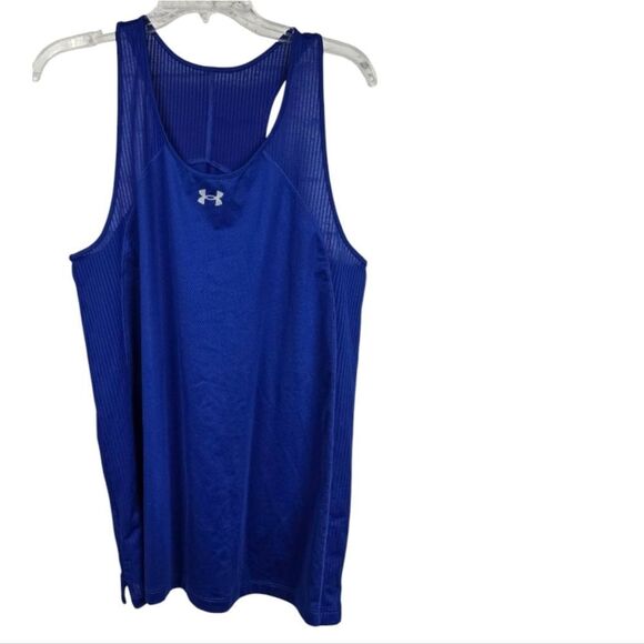 Under Armour Women's Game Time Tee Blue Mesh Racerback Tank Top Activewear UA - Picture 9 of 9